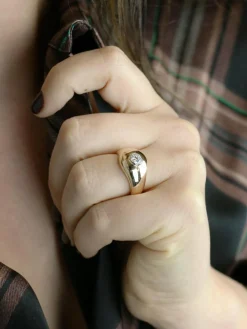 Bague jonc vintage or jaune diamant rond 0,5 carat