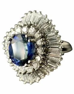 Bague Jupe avec saphir et diamants en baguette et brillant