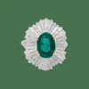 Bague "Jupe" platine, or jaune, diamants, émeraude.