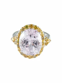 Bague Kunzite et Diamants jaunes