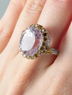 Bague Kunzite et Diamants jaunes