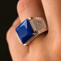 Bague lapis lazuli cristal de roche et diamants