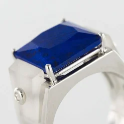 Bague lapis lazuli cristal de roche et diamants