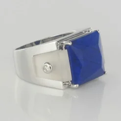 Bague lapis lazuli cristal de roche et diamants