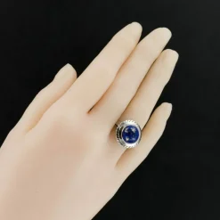 Bague lapis lazuli or blanc vintage