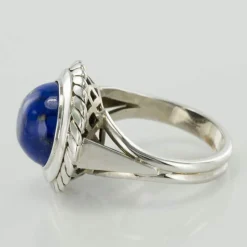 Bague lapis lazuli or blanc vintage