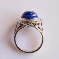 Bague lapis lazuli or blanc vintage