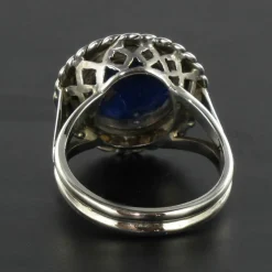 Bague lapis lazuli or blanc vintage