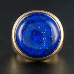 Bague lapis lazuli or jaune ciselé