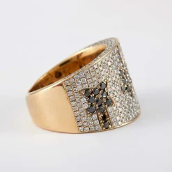 Bague large pavage Diamants Saphirs