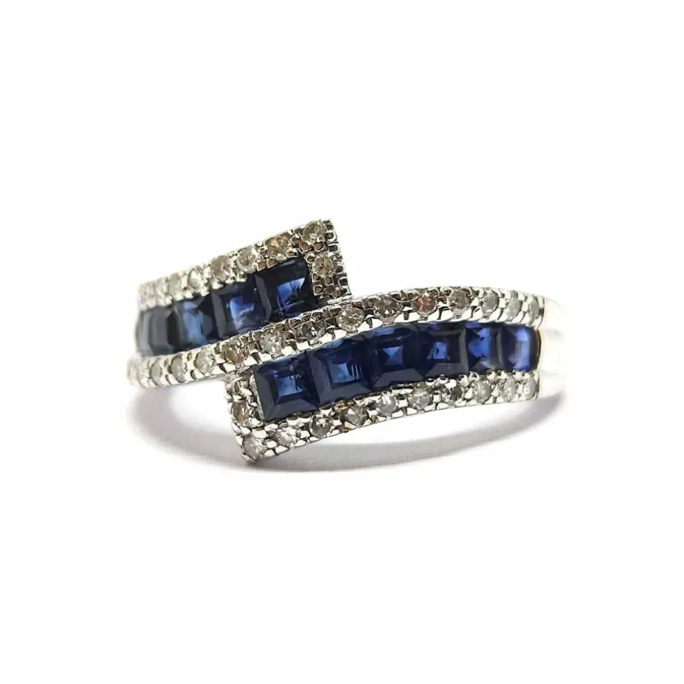 Bague lien en Or blanc, saphirs & diamants