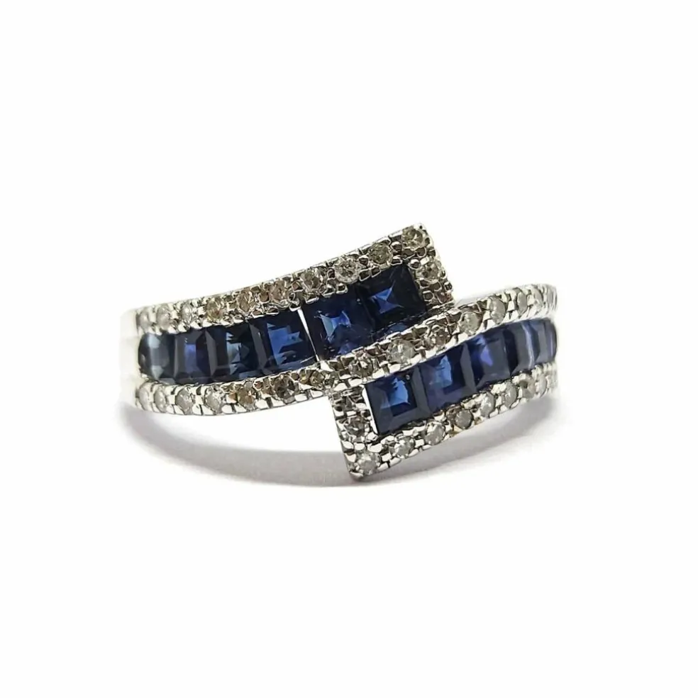 Bague lien en Or blanc, saphirs & diamants