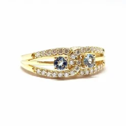 Bague lien en Or jaune, aigues marine & diamants