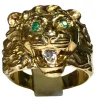 Bague lion or jaune émeraudes