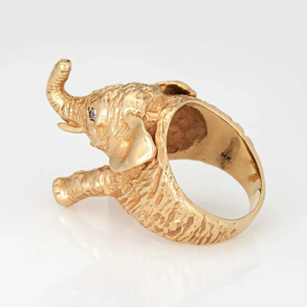 Bague éléphant vintage or jaune diamant