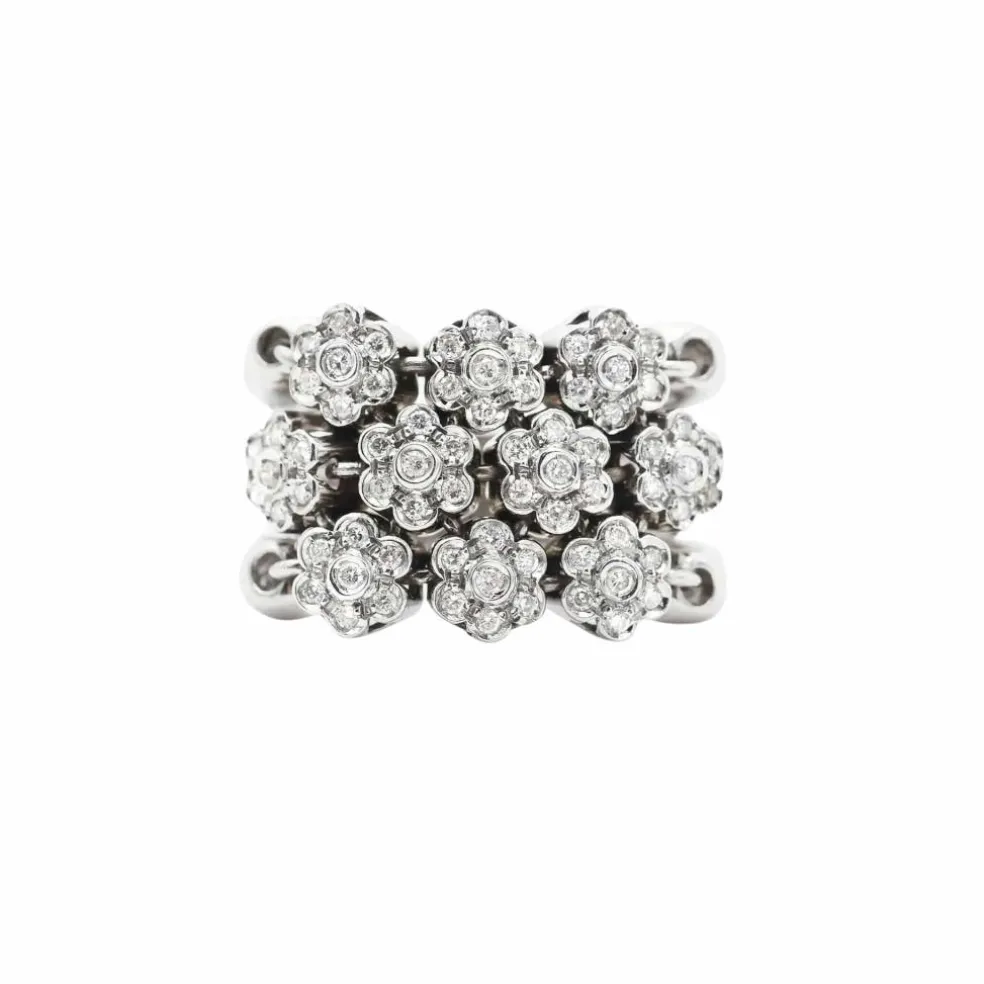 Bague maille souple en or blanc avec diamants