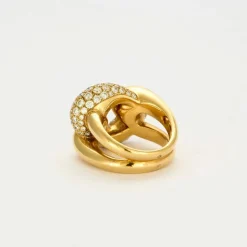 Bague maillon de chaine en or jaune et diamants