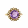 Bague marguerite ancienne or jaune amethyste perles fines