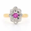 Bague Marguerite Ancienne Or 18 Carats, Diamants et Rubis - Circa 1900