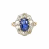 Bague marguerite ancienne or rose saphir coussin diamants