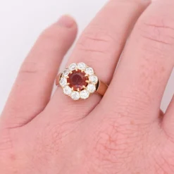 Bague Marguerite Ancienne Or Grenat et Diamants