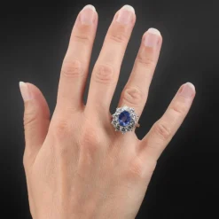 Bague marguerite ancienne saphir diamants
