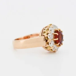 Bague Marguerite Ancienne Or Grenat et Diamants