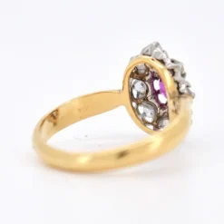Bague Marguerite Ancienne Or 18 Carats, Diamants et Rubis - Circa 1900