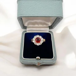 Bague Marguerite Ancienne Or Grenat et Diamants
