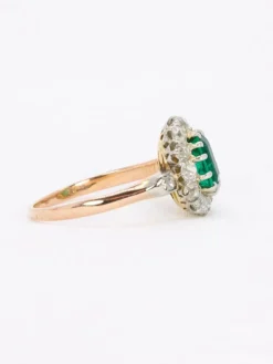 Bague marguerite ancienne or rose émeraude colombienne diamants