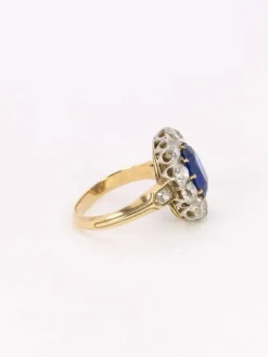 Bague marguerite ancienne or rose saphir coussin diamants