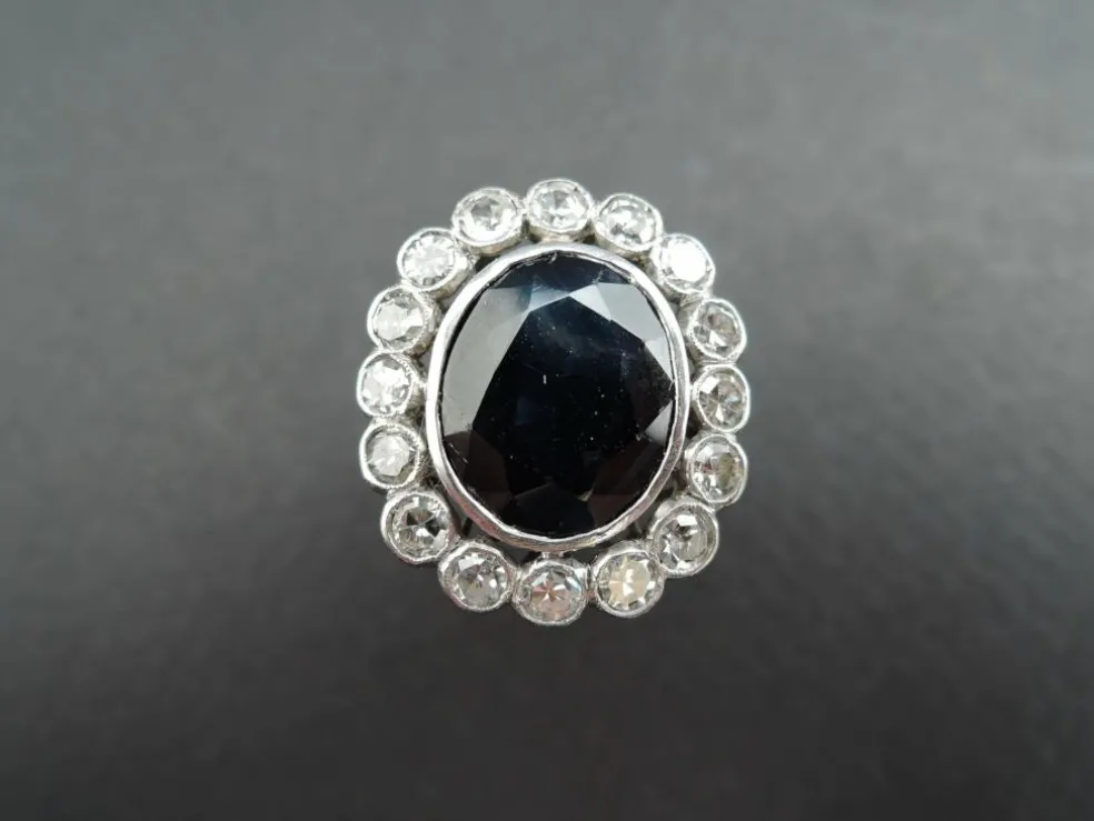 Bague Marguerite Art Déco Platine, Saphir Et Diamants