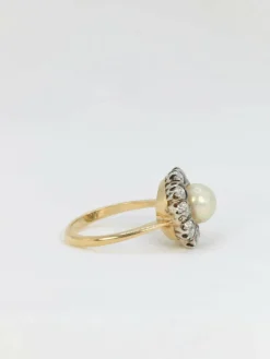 Bague marguerite diamants, perle fine