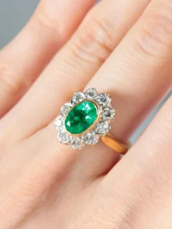 Bague Marguerite Emeraude et Diamants