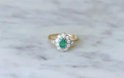 Bague marguerite Emeraude et Diamants
