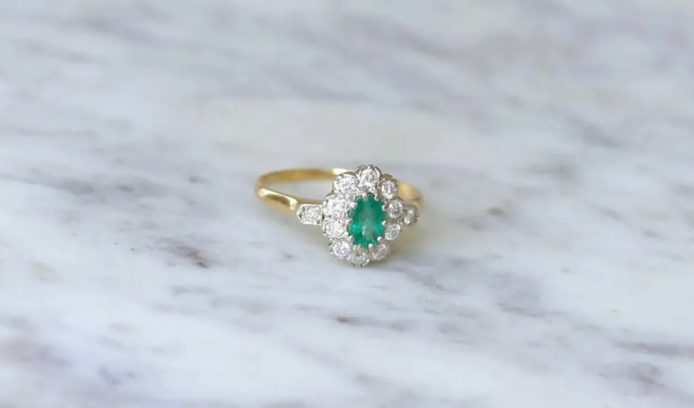 Bague marguerite Emeraude et Diamants