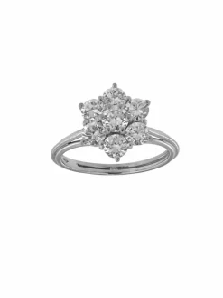 Bague marguerite en or blanc certifiée HRD avec diamants naturels de 1,10 carat