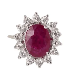 Bague marguerite en Or blanc, rubis et diamants