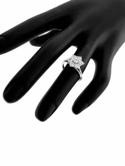 Bague marguerite en or blanc certifiée HRD avec diamants naturels de 1,10 carat