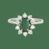 Bague marguerite en or gris, émeraude et diamants