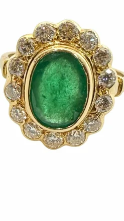 Bague Marguerite en or jaune 18 carats émeraude et diamants