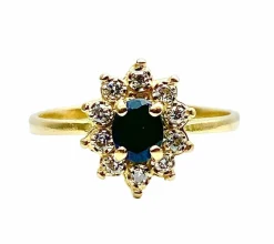 Bague marguerite en or jaune 18 carats, saphir et diamants