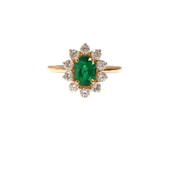 Bague marguerite émeraude et diamant
