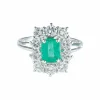 Bague Marguerite émeraude 10 diamants or blanc