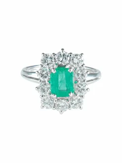 Bague Marguerite émeraude 10 diamants or blanc