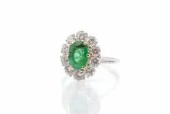 Bague marguerite émeraude diamants en or jaune