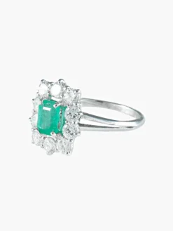Bague Marguerite émeraude 10 diamants or blanc