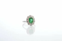 Bague marguerite émeraude diamants en or jaune