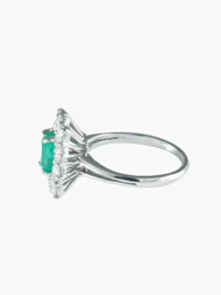 Bague Marguerite émeraude 10 diamants or blanc