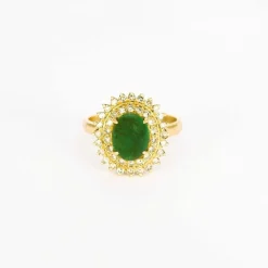 Bague marguerite émeraude diamants en or jaune